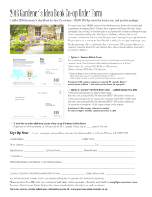 2016 Gardener’s Idea Book Co-op Order Form