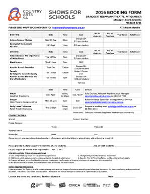 2016 Booking Form for Arts on Screen