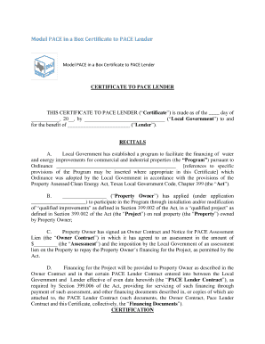 PACE Lender Certificate