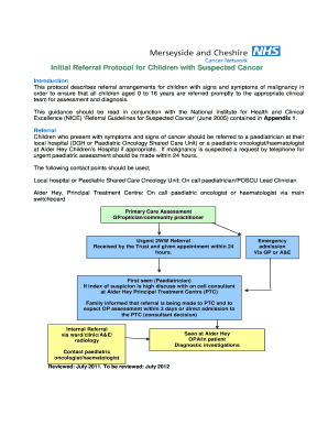 Initial Referral Protocol for Children with Suspected Cancer