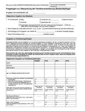 Fragebogen zur Überprüfung der Familienversicherung