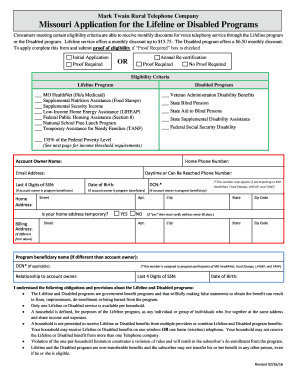 Missouri Lifeline or Disabled Program Application