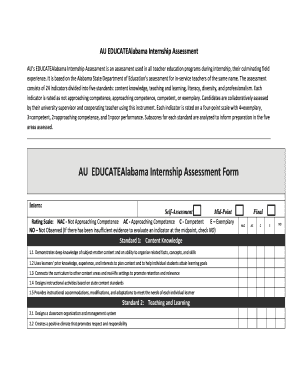 AU EDUCATEAlabama Internship Assessment Form