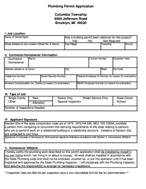 Plumbing Permit Application