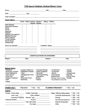 TMI Sports Medicine Medical History Form