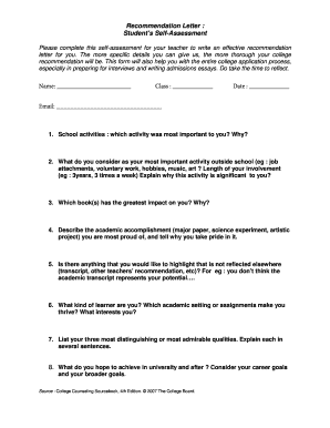 Recommendation Letter Students Self-Assessment - sites acsindep edu