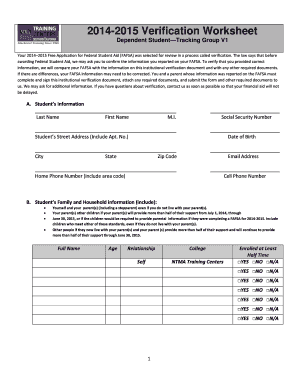 2014-2015 Verification Worksheet