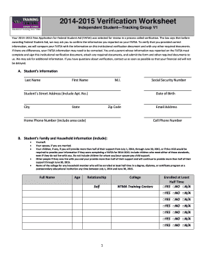 2014-2015 Verification Worksheet