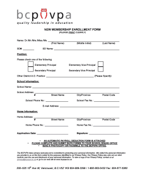 BCPVA Membership Enrollment Form