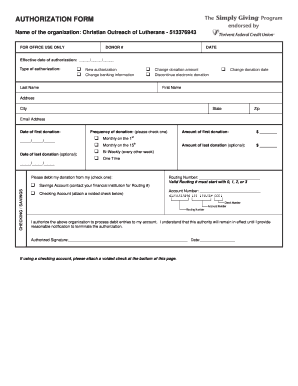Authorization Form for Electronic Donations