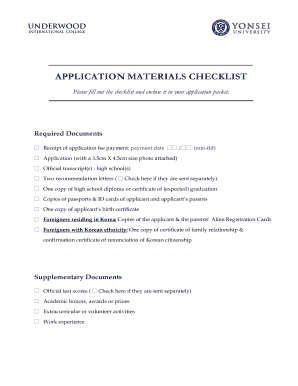 Yonsei University Application Checklist