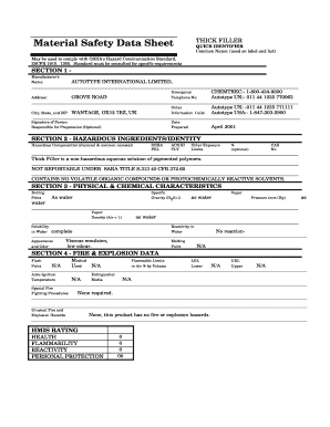 Material Safety Data Sheet for Thick Filler