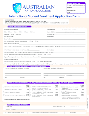 Fillable Online International Student Enrolment Application Form Fax ...