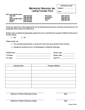 MetroList Listing Transfer Form