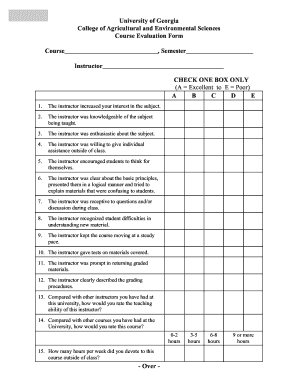 University of Georgia Course Evaluation Form
