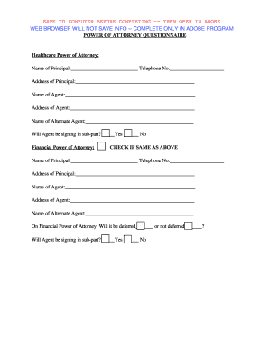 Healthcare and Financial Power of Attorney Questionnaire