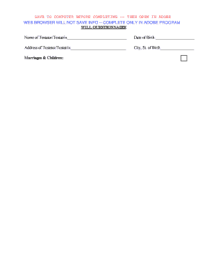 Will Questionnaire