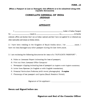 Indian Passport Loss Affidavit