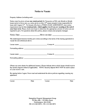Notice to Vacate