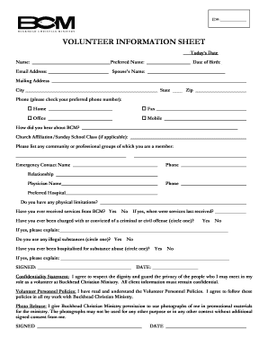 Volunteer Information Sheet