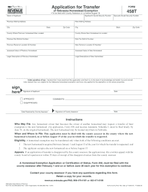 Nebraska Homestead Exemption Transfer Application