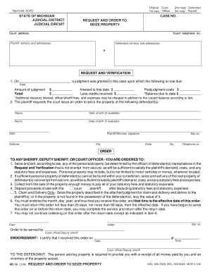 Request and Order to Seize Property