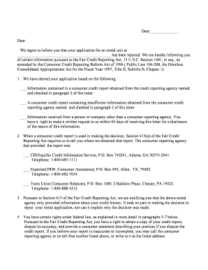 Rental Application Rejection Notice