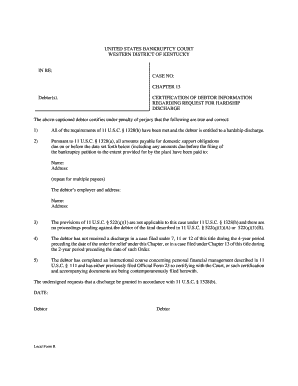 Chapter 13 Hardship Discharge Certification