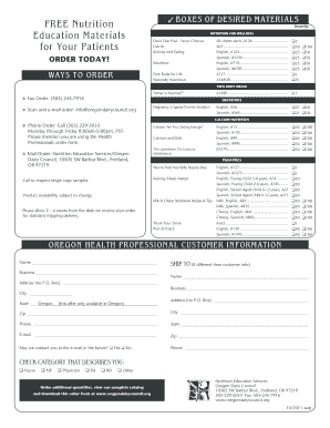 Oregon Health Professionals Nutrition Materials Order Form