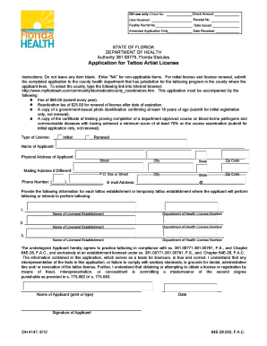 Florida Tattoo Artist License Application