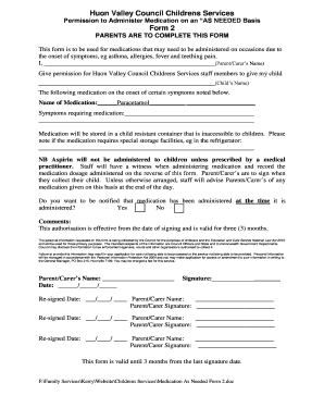 Child Medication Permission Form