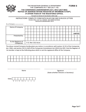 Ghana Notice of Register of Members Address