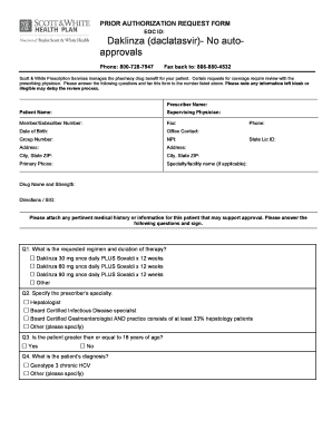 Prior Authorization Request Form for Daklinza