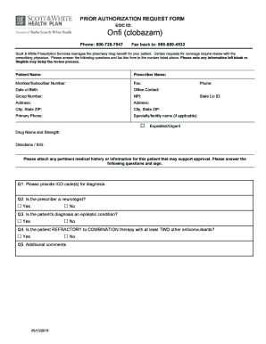 Prior Authorization Request Form for Onfi (clobazam)