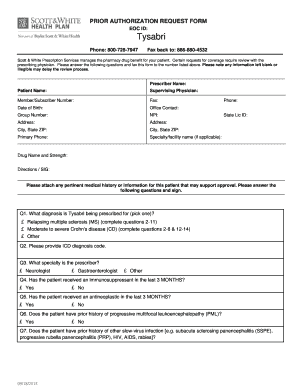 Prior Authorization Request Form for Tysabri