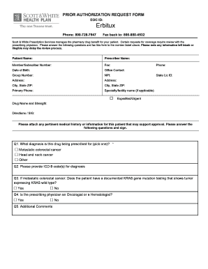 Prior Authorization Request Form for Erbitux