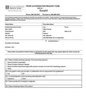 Prior Authorization Request Form for Sovaldi