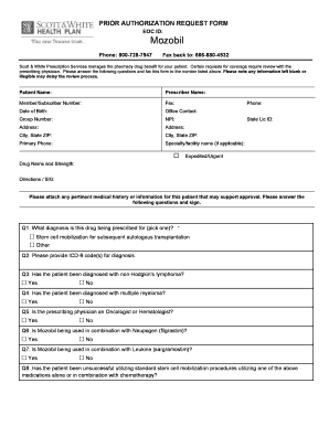 Prior Authorization Request Form for Mozobil