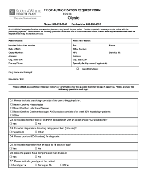 Prior Authorization Request Form for Olysio