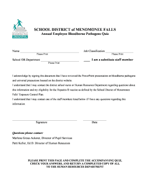 School District Bloodborne Pathogens Quiz