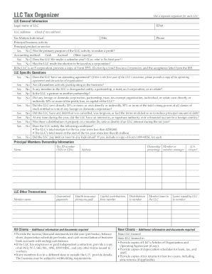 LLC Tax Organizer Form