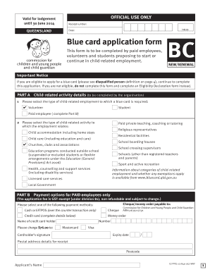 Queensland Blue Card Application Form