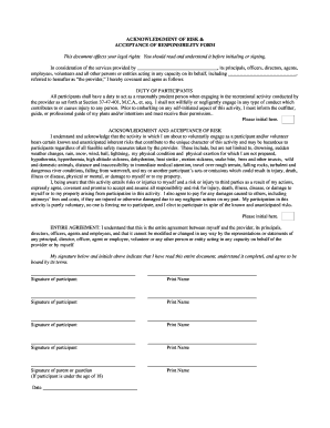 Acknowledgment of Risk and Acceptance of Responsibility Form