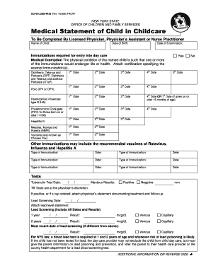 New York State Day Care Immunization Form