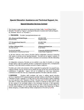 Special Education Services Contract This Contract is made and entered into between the Golden Valley Virtual Charter School (hereafter GVVCS or Agency), and Special Education Assistance and Technical Support, Inc