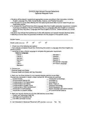 GVVCS High School Course Selection Request Form
