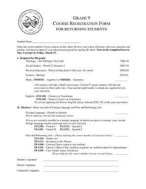 GRADE 9 COURSE REGISTRATION F FOR RETURNING STUDENTS - vdoh