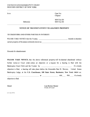 Notice of Trustee's Intent to Abandon Property