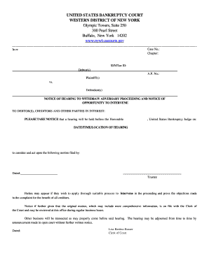 Notice of Hearing to Withdraw Adversary Proceeding