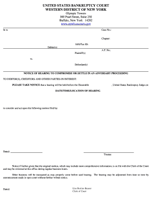 Notice of Hearing to Compromise or Settle in an Adversary Proceeding